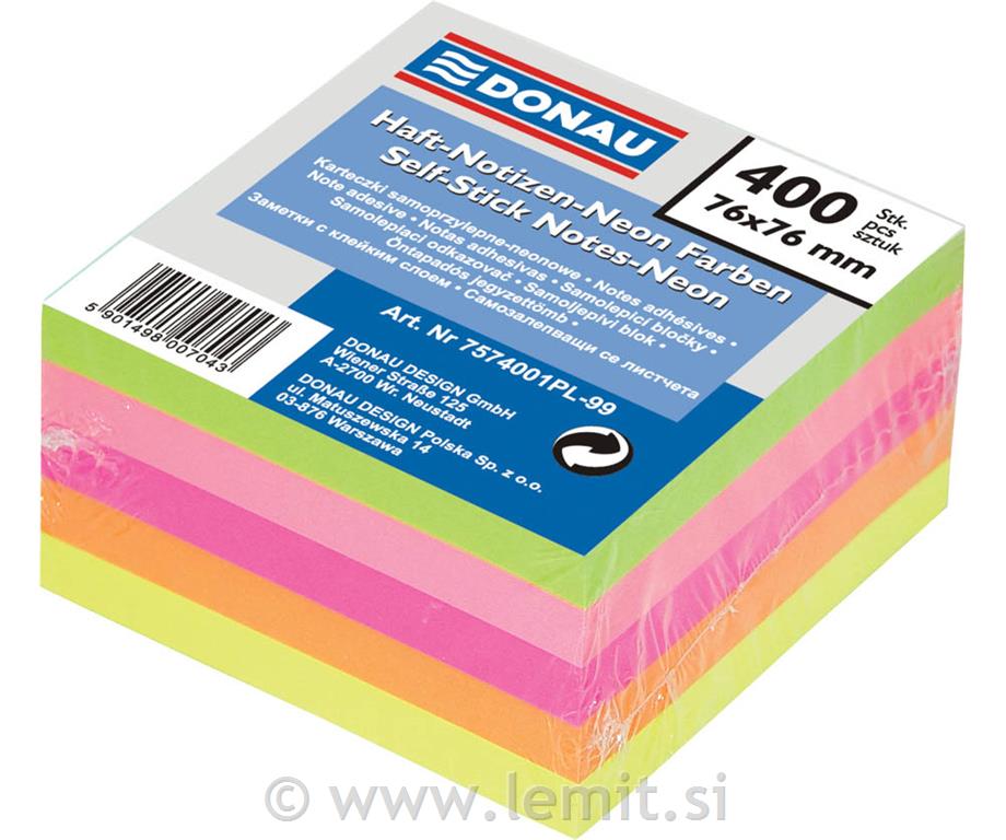 Kocka samolep. lističev 76x76mm neon