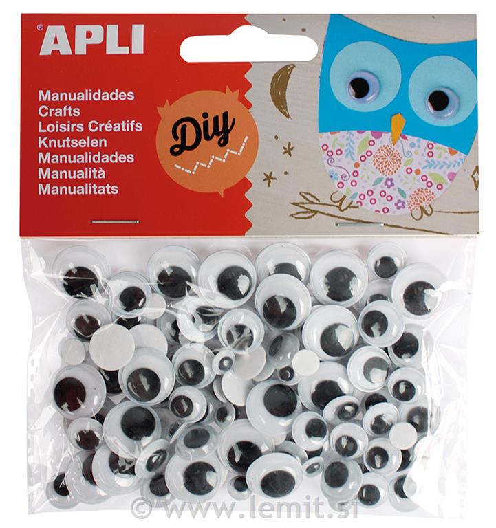 Apli premične oči, okrogle, črne 100 kos