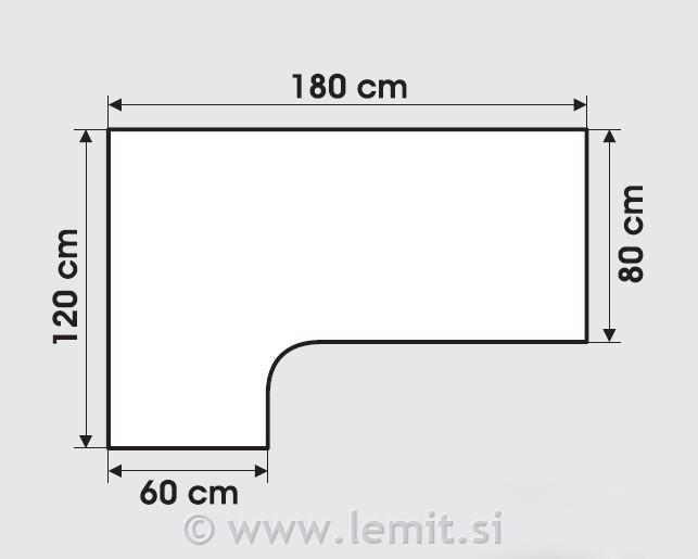 Pisalna miza L, siva 180 cm, leva