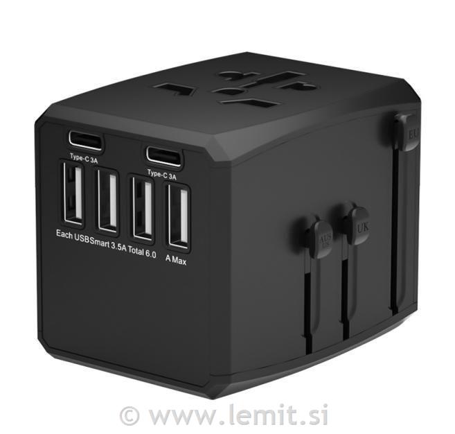 MicroConnet Polnilnik potovalni 4x USB-A