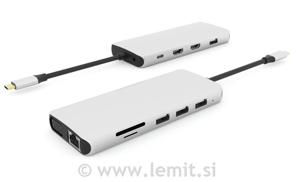 eSTUFF USB-C hub razdelilnik, 12-v-1