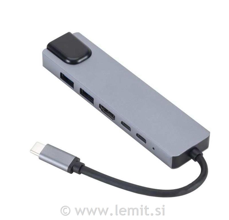 eSTUFF USB-C hub razdelilnik, 6-v-1