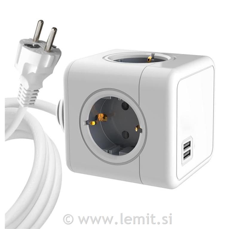Razdelilnik PowerCube 4 vtičnice 2 USB-A