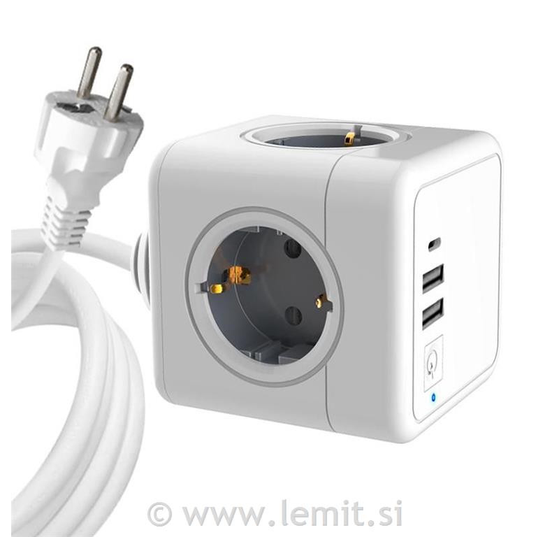Razdelilnik PowerCube 4 vtičnice 2 USB-A