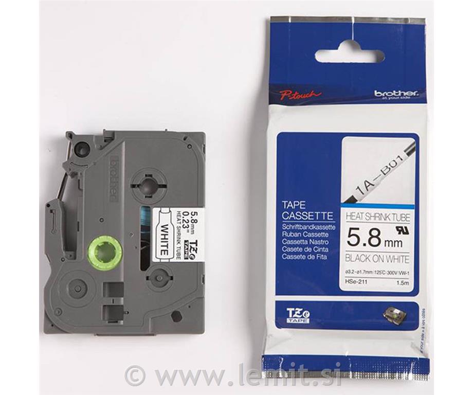 HSE211 Bel/črn trak 5,8mm termo skrčljiv