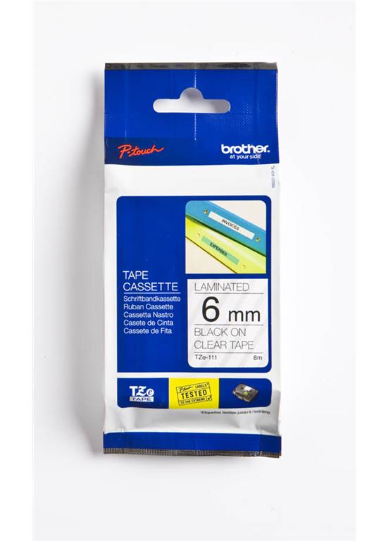 TZE111 Prozoren/črn 6mm,trak za PT