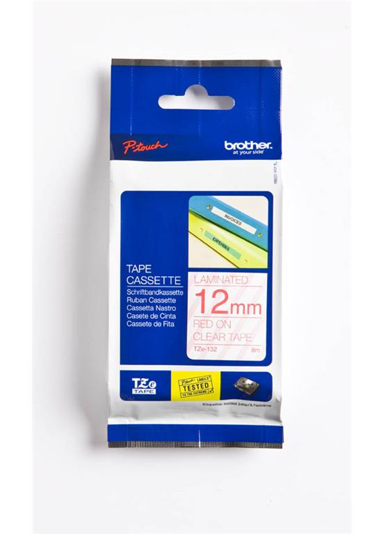 TZE132 Prozoren/rdeč 12mm, trak za PT
