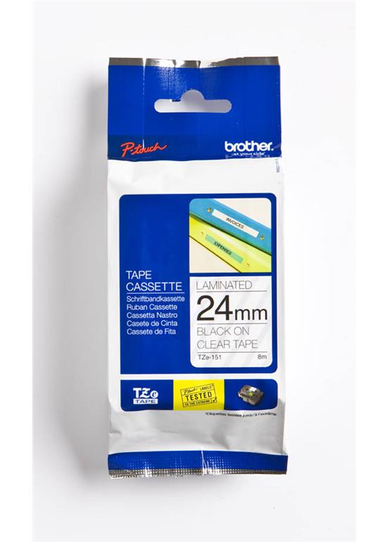 TZE151 Prozoren/črn 24mm, trak za PT