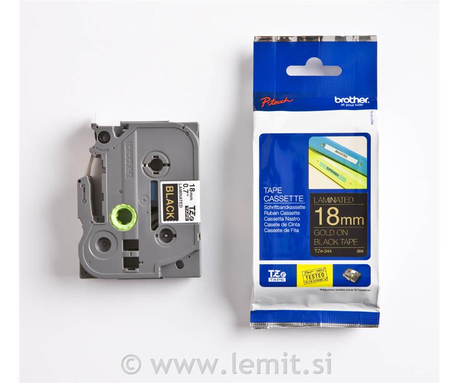 TZE344 Črn/zlat 18mm, trak za PT