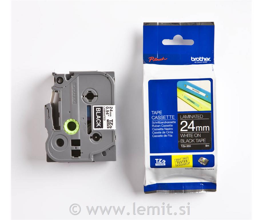 TZE355 Črn/bel, 24 mm, trak za PT