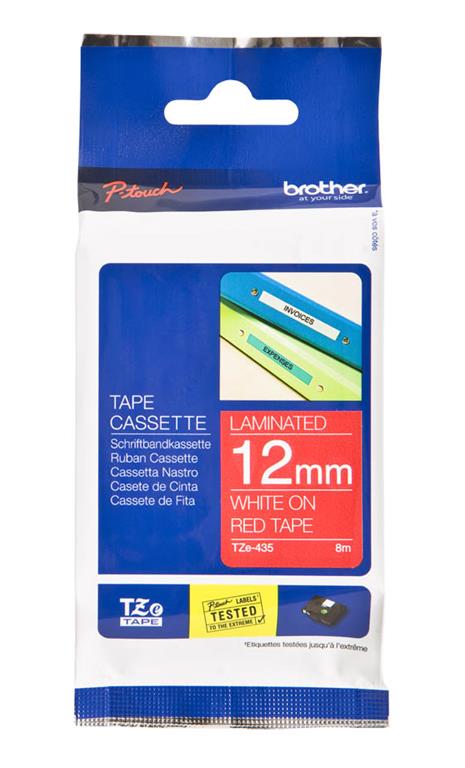 TZE435 Rdeč/bel 12mm, trak za PT