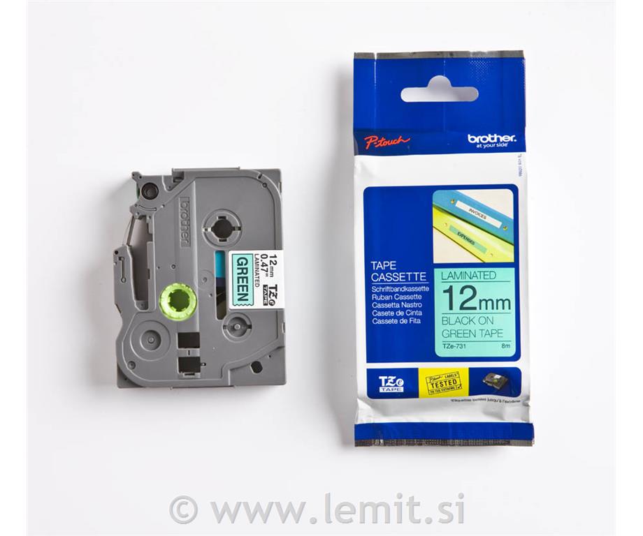 TZE731 Zelen/črn 12mm, trak za PT