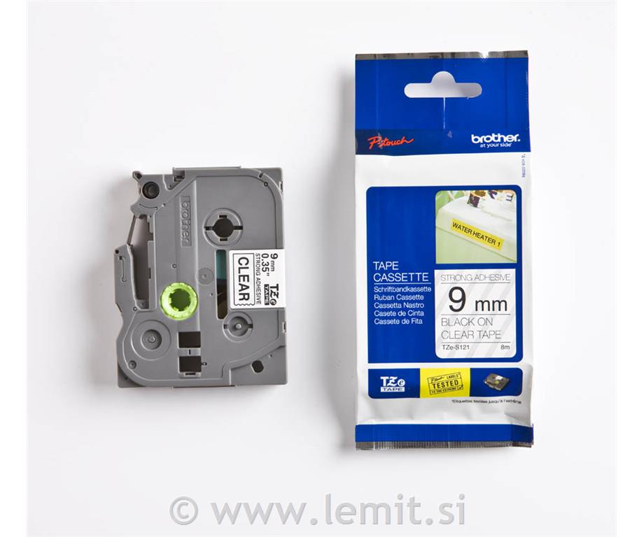 TZES121 Prozoren/črn 9mm, trak za PT