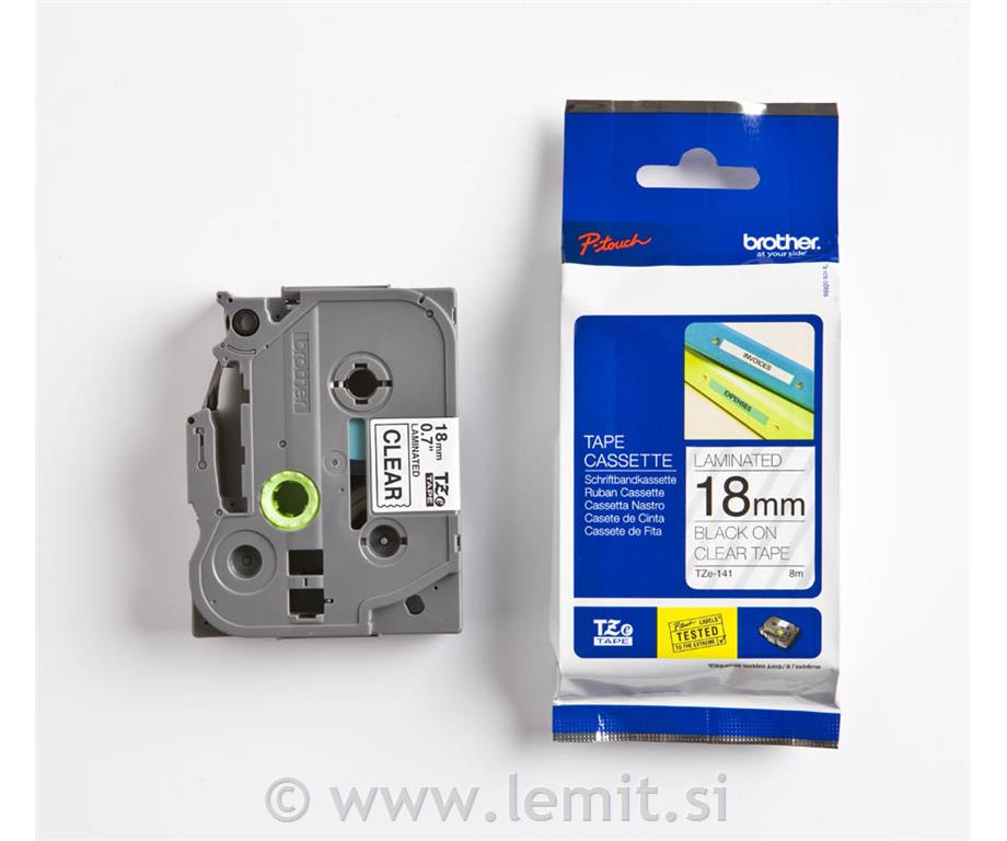 TZE141 Prozoren/črn 18mm, trak za PT