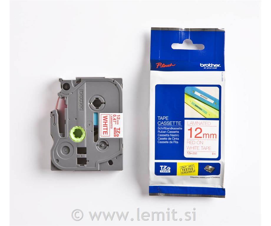 TZE232 Bel/rdeč 12mm, trak za PT