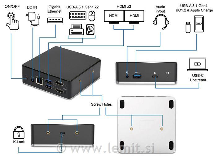 Dual Full-HD USB-C hibr. docking postaja