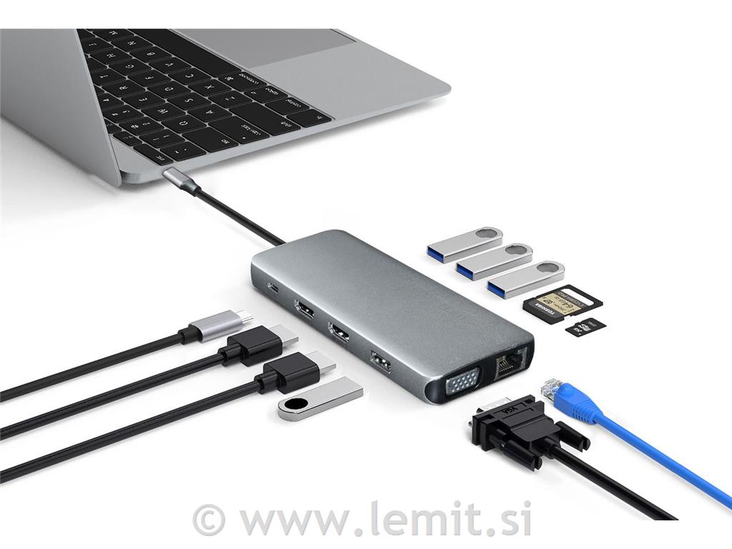 eSTUFF USB-C hub razdelilnik, 12-v-1