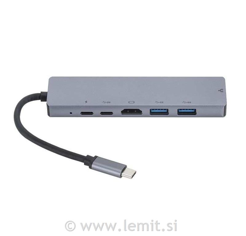 eSTUFF USB-C hub razdelilnik, 6-v-1