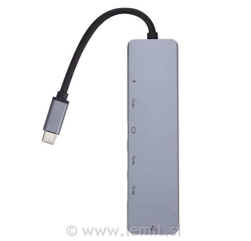eSTUFF USB-C hub razdelilnik, 6-v-1