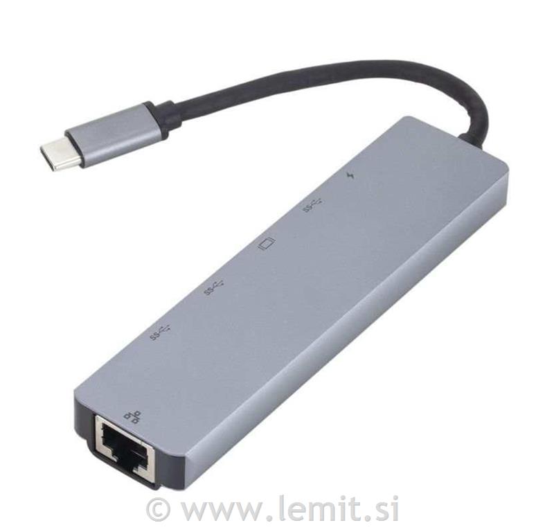 eSTUFF USB-C hub razdelilnik, 6-v-1